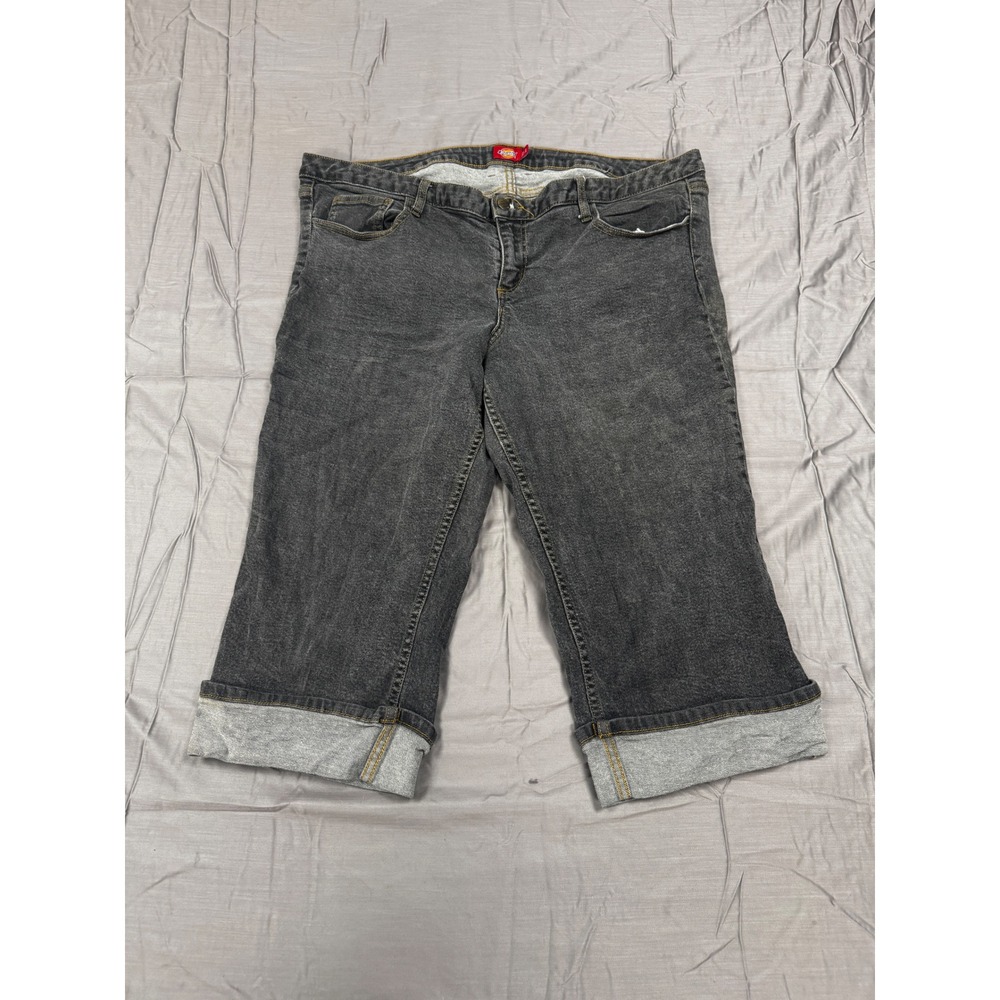 Dickies Womens Plus Size 22 Black Denim Capri Jeans Cuffed Stretch Cropped Pants